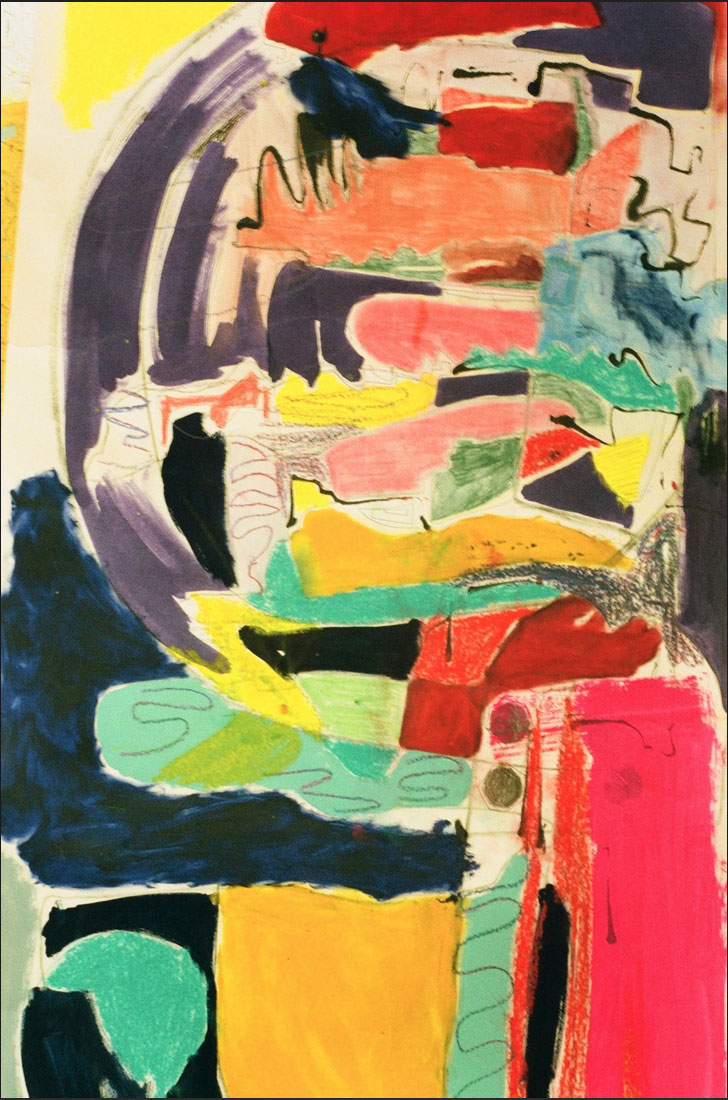 'A trail of confusion + discovery', pencil + garche + oil bar on paper, 2016