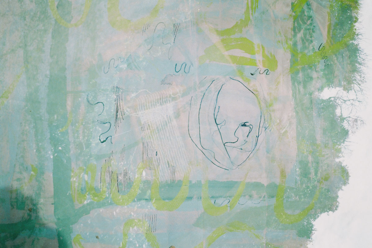 'layers of balance, harmony + sympathy', gauche on paper scroll, 2017 Japan